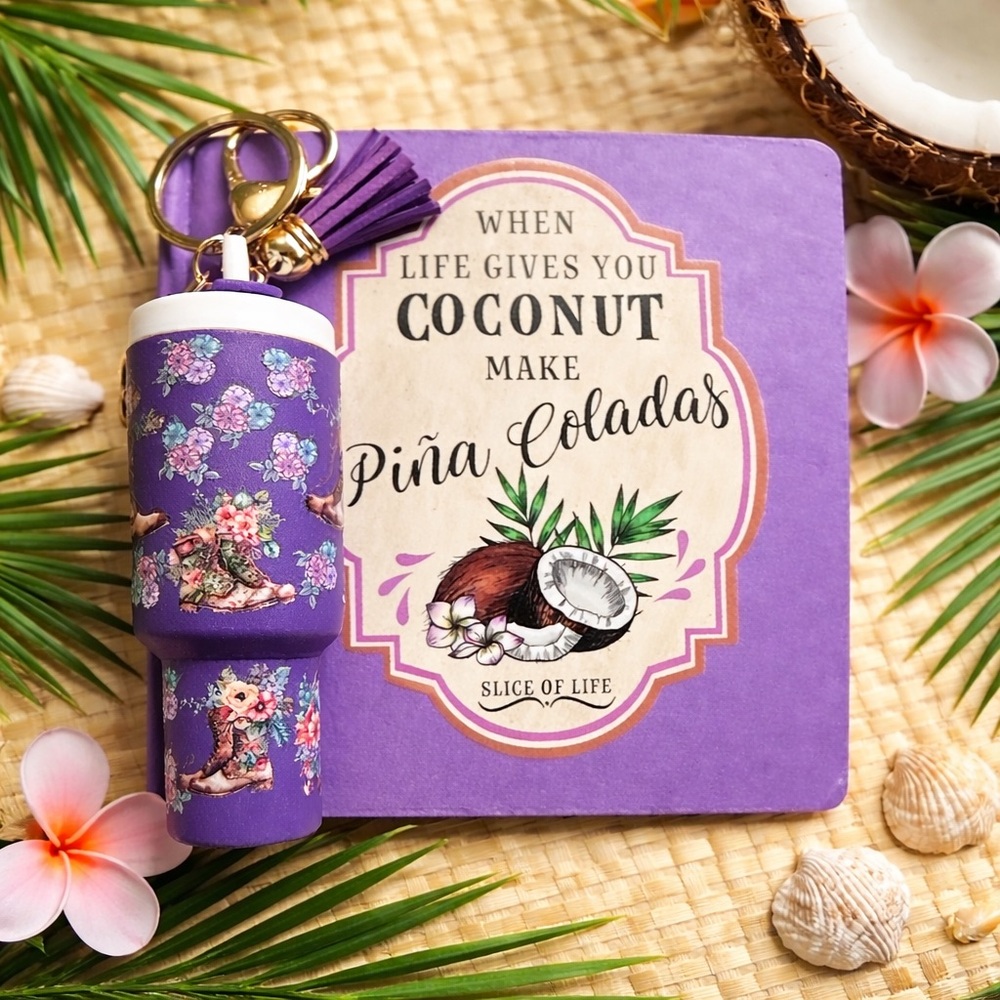 Handmade-Purple BookWhen Life Gives You Coconut.Set with Floral Tumbler Keychain
